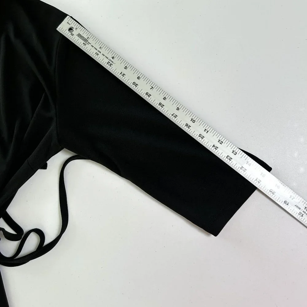 Express  Wrap Dress Womens  Size 11 12 Black Knee Length 3/4 Sleeve Classic - Picture 7 of 8